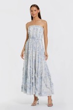 Women's Mac Duggal Strapless Maxi Dress Size 4 White Blue Floral