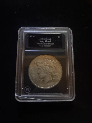1924 Peace Silver Dollar  Authenticated “Very Good”