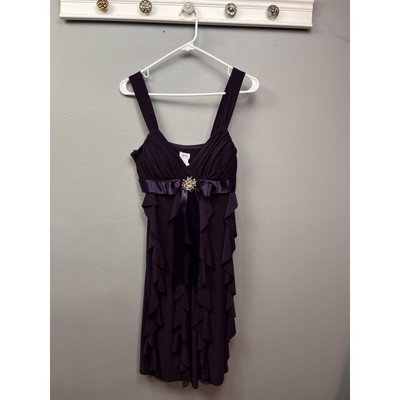 Cache Dress Womens Size 6 Chiffon Purple Ribbon Rhinestone Brooch Bow Cocktail
