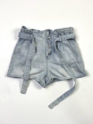 American Eagle Jean Shorts Women's 4 Button Fly Belted Blue Denim