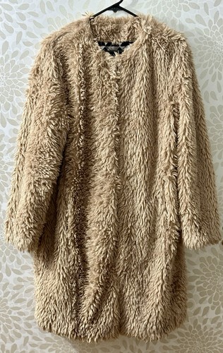 Dawn Levy DL 2 Women’s L Tan Taupe Tabitha Faux Fur Teddy Shaggy Coat Jacket - Picture 2 of 16