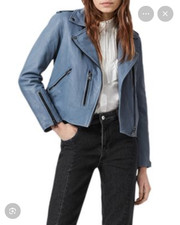 AllSaints Fern blue leather jacket women 6