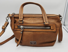 Fossil Dawson Satchel Brown Pebbled Leather Crossbody Handbag Purse Shoulder Bag
