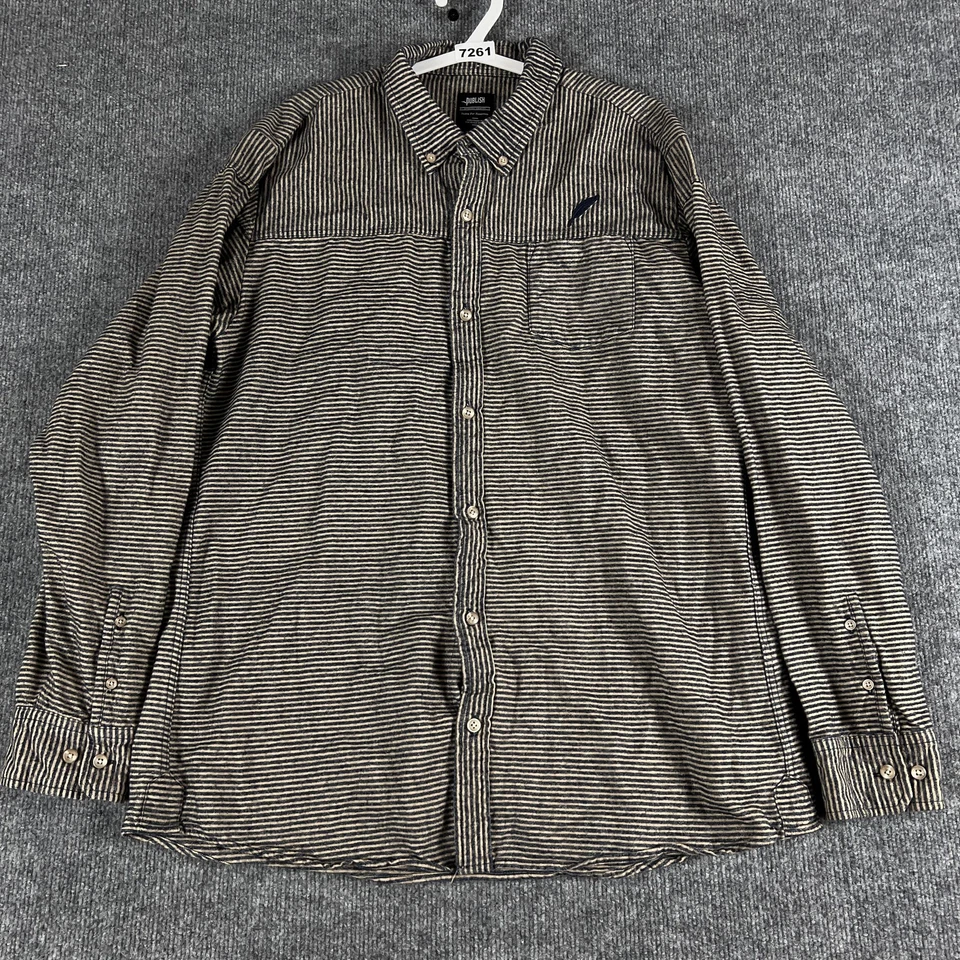 Camisa Publish Para Hombre XL Azul Tostado Rayas Abotonada Manga Larga Franela Foto 2 de 4