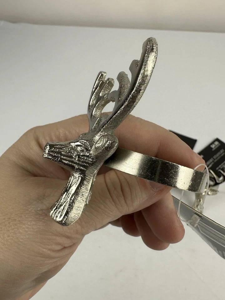 Juego de 4 servilletas de reno con cabeza de ciervo de plata cabaña rústica de Navidad Foto 4 de 4