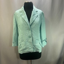 Alfred Dunner Blazer Jacket Women 14 Petite Seafoam Green Single Breasted Casual
