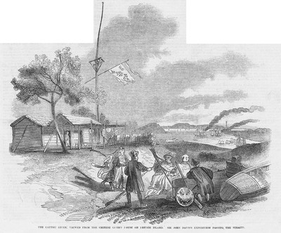 CHINA Canton River aus dem Wachhaus auf französischer Insel - antiker Druck 1847