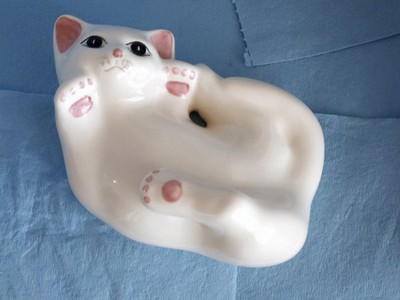 White cat pink paws ears playful belly up asking for belly rubs EUC