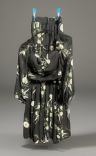 BLACK FLORAL PUFF SLEEVE TWO-PIECE SET WITH LONG SKIRT