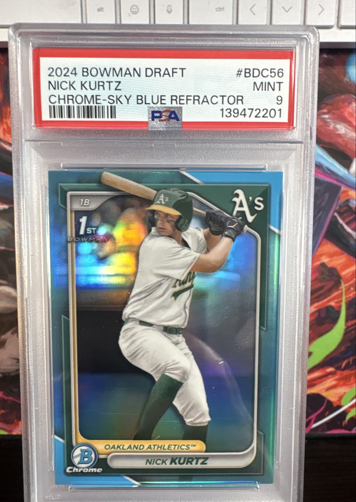 2024 Bowman Draft - Chrome Nick Kurtz #BDC-56 Sky Blue Refractor (RC) PSA 9 Mint