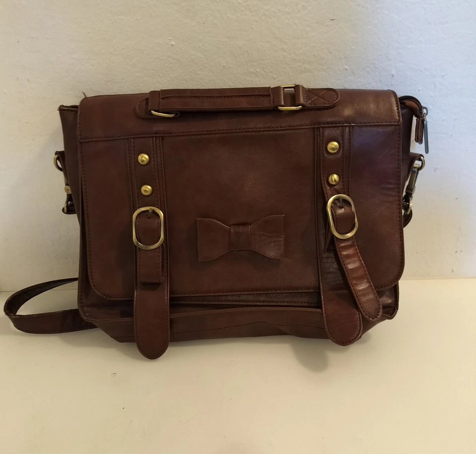 Ecosusi Bolso Mensajero Cuero Marrón Cartera Maletín Bolso de Hombro Hebillas con Lazo Foto 4 de 4