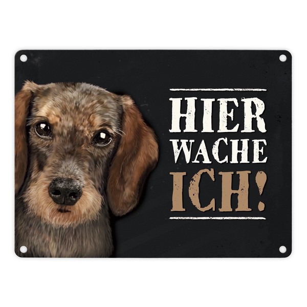 Metallschild Mit Dackel Motiv Und Spruch: Hier Wache Ich! Metallschild-image
