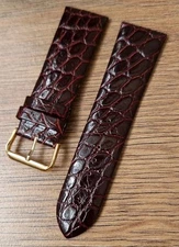 24mm VINTAGE APOLLO CROCODILE GRAIN REAL LEATHER BROWN WATCH STRAP, GOLD BUCKLE