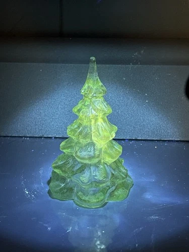 Fenton Aqua Carnival Glass Christmas Tree 3” UV Glow