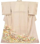 JAPANESE VINTAGE KIMONO SILK SYNTHETIC JACKET ROBE TOMESODE GRAYISH PINK 3mt3596