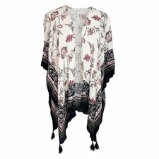 VINCE CAMUTO FLORAL GARDENS WHITE BLACK PINK FLORAL BOXY BOHO KIMONO ONE SIZE