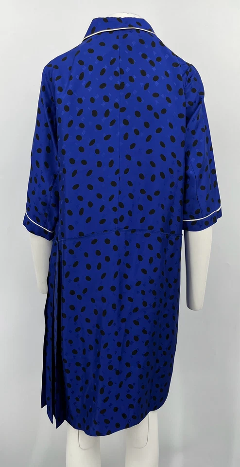 Marni Blue Logo/Polka-Dot Print Pleated-Side Shift Dress sz 46 - Image 3 of 4
