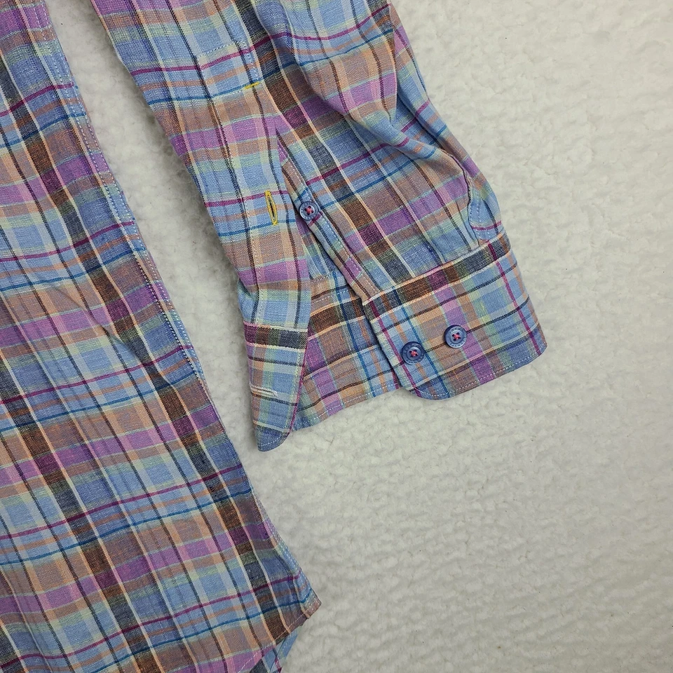 Camisa Robert Talbott Para Hombre Grande Azul Marrón Púrpura Cuadros Clásica Lino Abotonada Foto 2 de 4