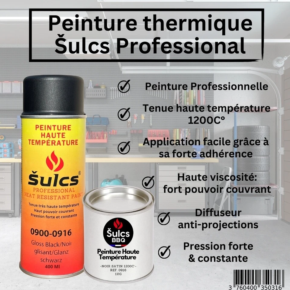 Peinture Thermique Très Haute Température Noir Satin Aérosol 1200°C Barbecue - Photo 2/4