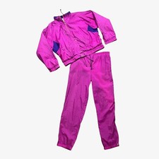 Vintage Puma Tracksuit Womens M Berry Nylon Windbreaker Lined Jacket Pants READ