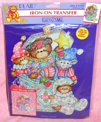 New 1994 Plaid Lucy & Me Jester & Friends Iron-On Transfer Teddy Bears Kitty Cat
