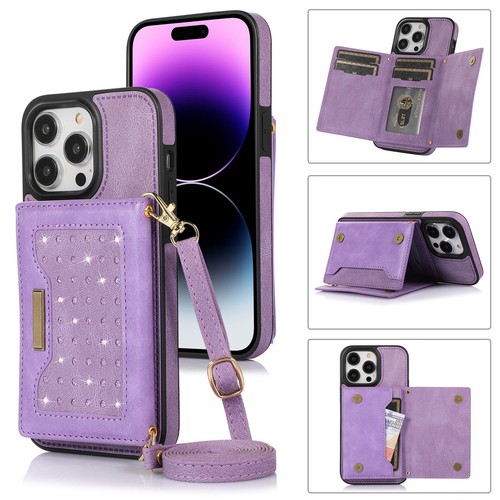 For iPhone 16 Pro Max 15 14 13 12 11 8 XR XS Glitter Leather Wallet Phone Cover - 第 14/15 張圖片