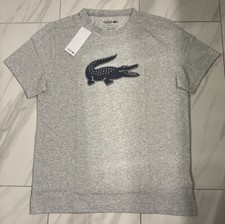 Lacoste Sport Men's Big Croc T-Shirt Gray Navy Blue New