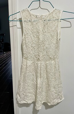 Nasty Gal Womens Off White Lined Plunging Lace Mini Dress Size S Fit Flare   | eBay