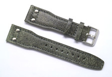 22mm Grey/Blue Double Rivet Style Nostalgic Leather Watch Band Silver Buckle