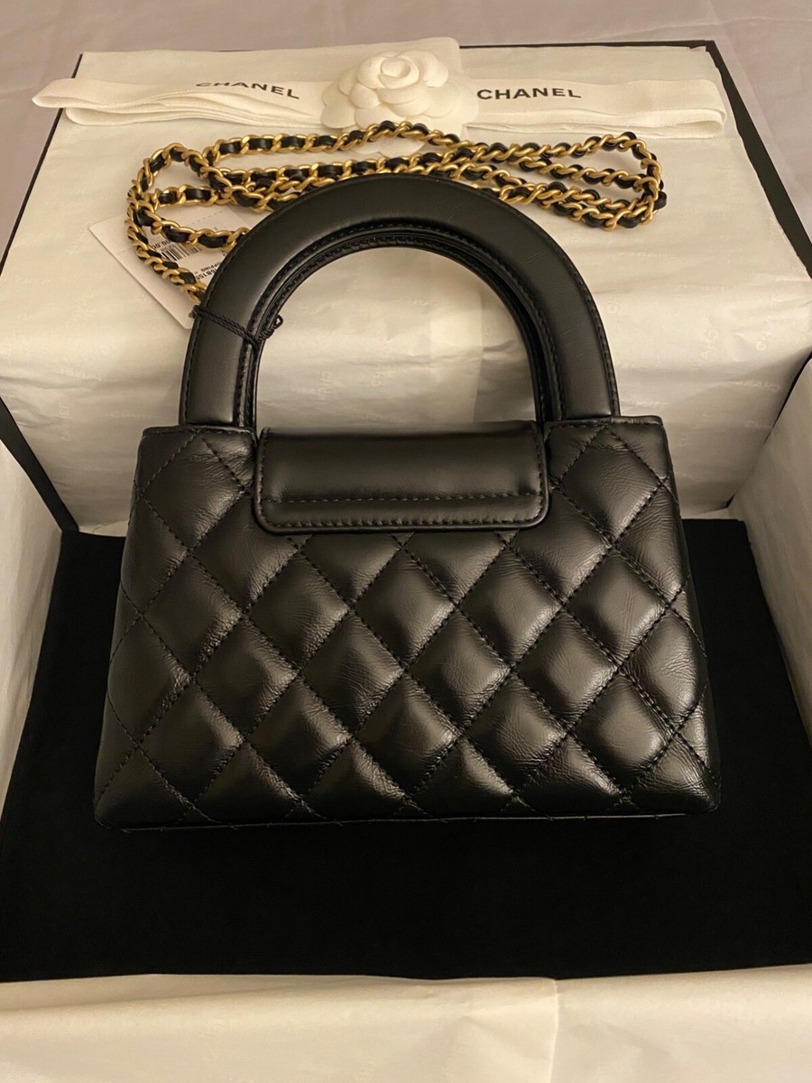 Chanel Kelly Nano Small Black Top Handle Purse With Chain