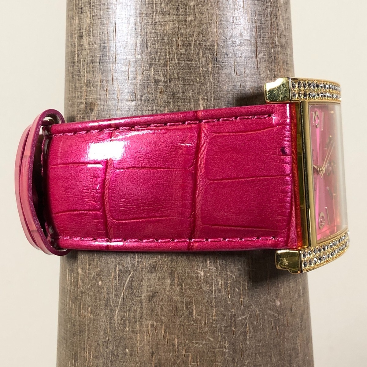 Joan Rivers Classics Women V377 Pave Tank Pink Leather 39mm 