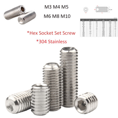 Flat Point Hex Socket Set Screw M3 M4 M5 M6 M8 M10 A2 Stainless Steel Grub Screw