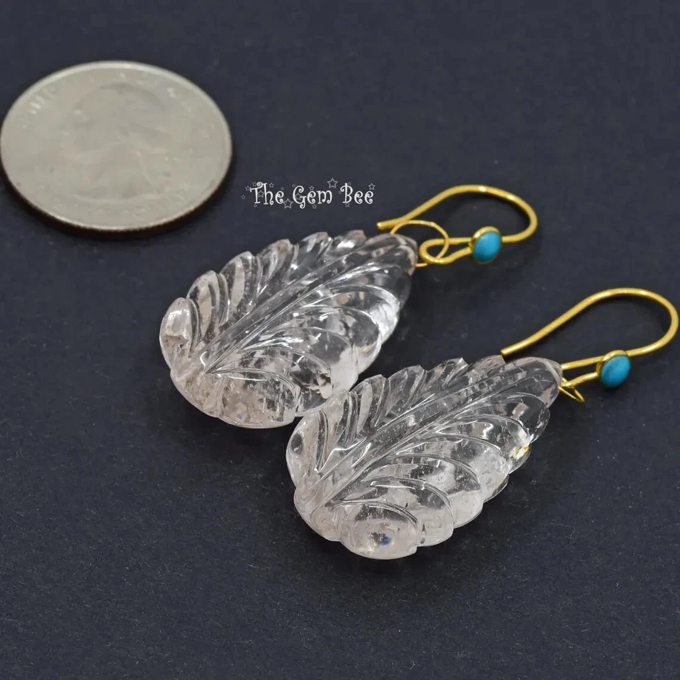 75,6 quilates rosa berilo morganita tallada floral hoja abalorio turquesa 18 k sólido Foto 4 de 4