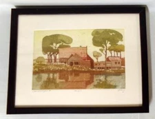 Arts & Crafts Signed Numbered Wong Hand Tinted Etching Landscape