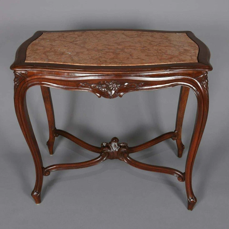 ANTIQUE VICTORIAN CARVED WALNUT MARBLE TOP PARLOR CENTER TABLE - Image 2 of 4