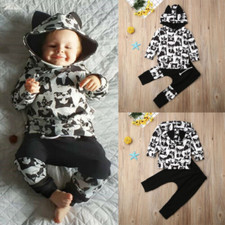 Newborn Baby Boys Printing Hooded Tops Pants Kids Outfits Set Tracksuit Clothes