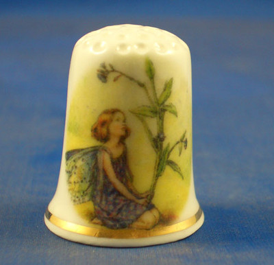 Birchcroft China Thimble -- Forget Me Not Fairy with Free Dome Gift Box