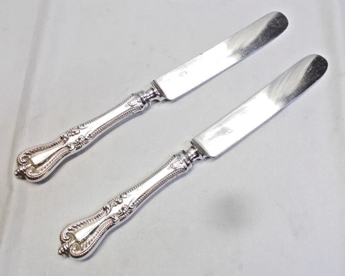 2 OLD COLONIAL STERLING SILVER BLUNT END DINNER KNIVES-CLASSIC/ORNATE 1898 TOWLE