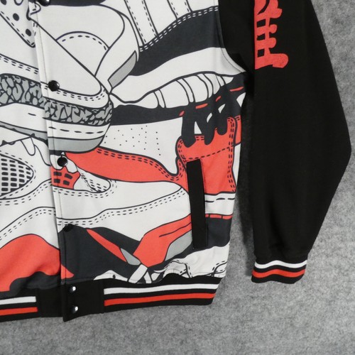 Bare Fox Jacket Mens Extra Large Black White Red Fleece Varsity Snap Up - Picture 5 of 12