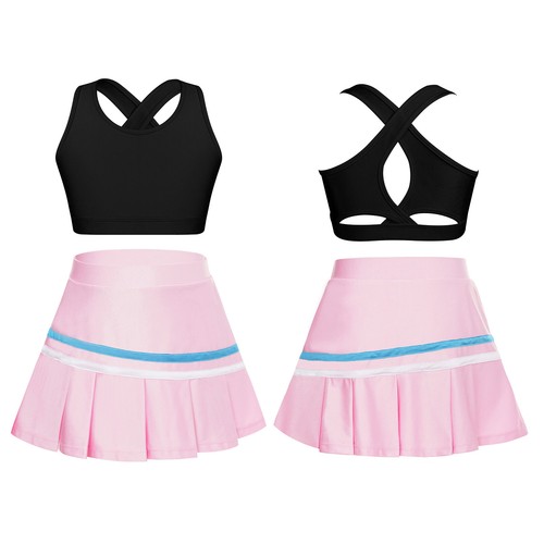 Kids Girls Crop Top With Skirt Cross Back Activewear Summer Sportswear Set Mini - Picture 69 of 83