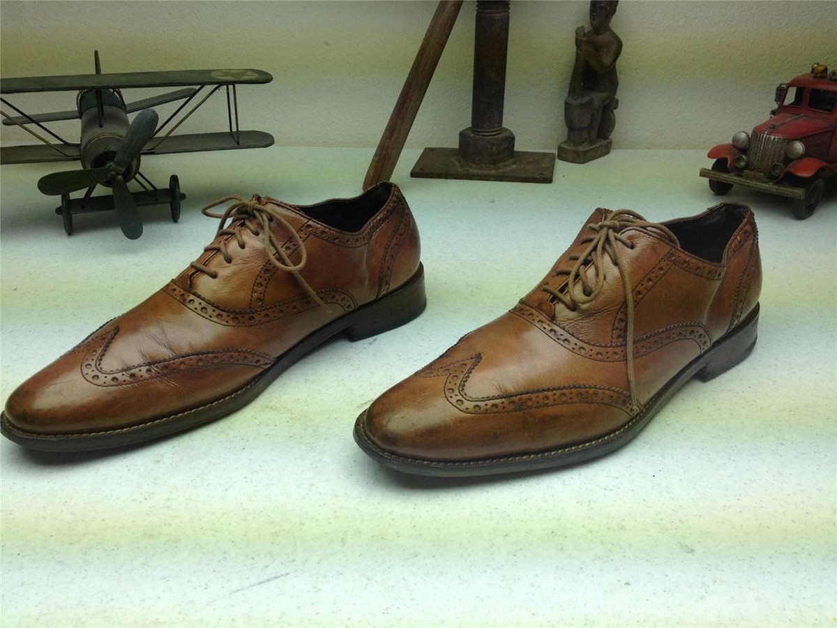 BROWN LACE UP WING TIP COLE HAAN FORMAL BUSINESS DRESS SHOES  display picture 3