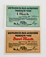 MORSUM SYLT NOTGELD 1, 2 MARK 1921 EMERGENCY MONEY GERMANY BANKNOTE(S) (9966)