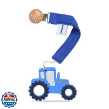 AmazingM Baby Food Grade Silicone Tractor Car Teether Toy with Pacifier Clip 