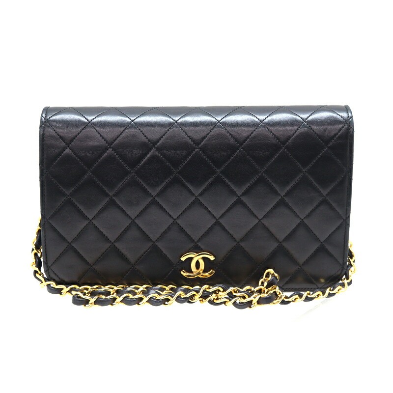 Chanel Single Flap Chain Shoulder Bag in Black Leather A03568