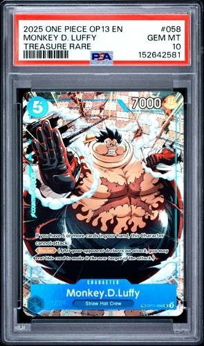 2025 One Piece OP13 Monkey D Luffy Treasure Rare PSA 10 Alt Art OP11-058 RARE