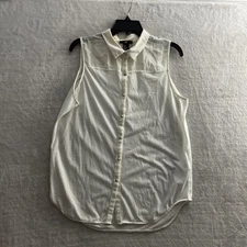 H&M Womans Blouse Button Top Solid Beige Sheer Medium Polyester Sleeveless
