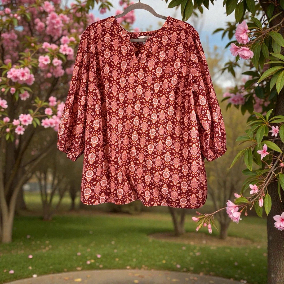 Haut imprimé cachemire Croft & Barrow : taille L pour femmes, manches 3/4 - Canada