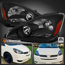 Black Fits 2004-2005 Toyota Sienna Headlights Replacement Assembly Left+Right