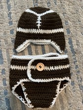 So Dorable Newborn Infant Hat Diaper Cover Football Crochet Brown 0-6 Months
