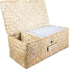 Photo Storage Box 4x6 - Inner 8 Plastic Case Keeper Natural and White